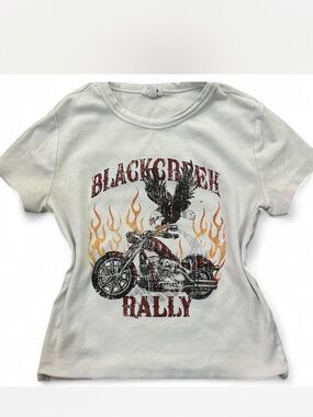 Garage White Rally Motorcycle Graphic Tee with Flames